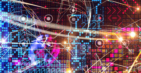 Neural network 3D illustration. Big data and cybersecurity