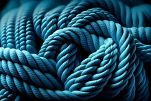 A Blue Thick Rope Is Tied Into A Knot. Generative AI