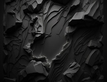 Abstract Black Crumbled Rock Background With Dramatic Lighting. For Product Placement Or Various Design Backgrounds.