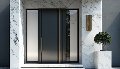 Wall Mural - Modern entrance, black simple door for a luxury house