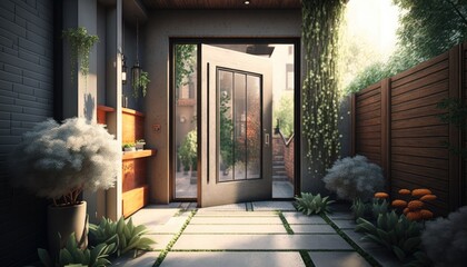 Wall Mural - Modern entrance, simple front door for a luxury house 