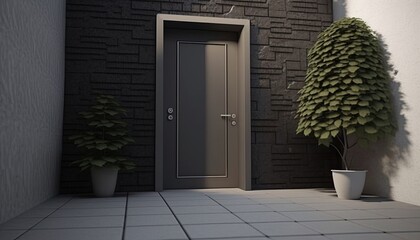 Wall Mural - Modern entrance, black simple door for a luxury house