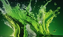  A Splash Of Water With Green Leaves And Bubbles On A Green Background Stock Photo - 13899999, Via Shutter Shutterstocker.  Generative Ai