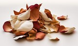 Fototapeta Tulipany -  a pile of dried flowers on a white surface with one flower petals still on the ground and one flower petals still on the ground with the petals still on the ground.  generative ai