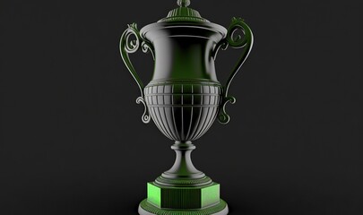 Wall Mural -  a green trophy with a black base on a black background with a green light around it and a black background with a green light around it.  generative ai