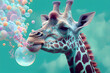 Happy giraffe with bubbles