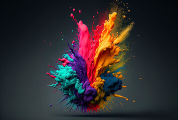 Splash of colors paint in the air, multicolors paint splashing explosion in the air, liquid explosion 3d illustration, generative AI