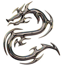 Illustration Of A Tattoo Of A Dragon, 3d Chrome Graphic Artwork 