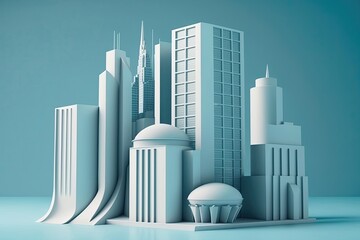 Wall Mural - 3D modern sustainable skyscraper background with a city. Generative AI