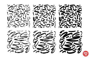 Poster - Marker drawn scribble square composition vector set. Childish drawing. Hand draws calligraphy swirls. Curly brush strokes, marker scrawls as graphic design elements set.