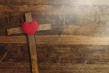 Sticker - Red heart and wooden cross on desk