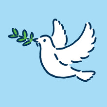 平和を象徴するオリーブを咥えている鳩のイラスト