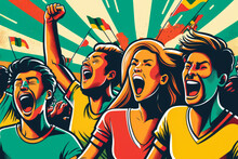 Soccer Fans Unite Illustration Of A Group Of Enthusiastic Soccer Fans Cheering For Their Team, Generative Ai