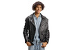 Young african american man with dreadlocks wearing a leather jacket