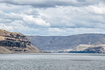 Wall Mural - High Desert Hills Curving Around the Columbia River in the Columbia Gorge in Eastern Oregon