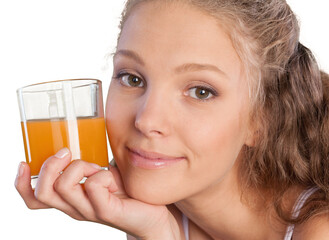 Sticker - Portrait of a Young Woman with a Glass of Orange Juice