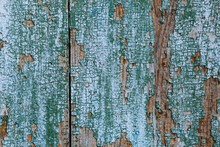 Texture Green Peeling Paint On Wood, Close-up.