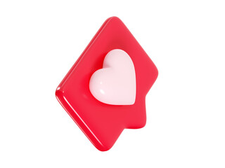 Poster - speech bubble with heart 3d render icon - red love message or social media like notifications. roman