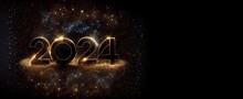 Happy New Year Celebration 2024 Golden Banner Generative AI