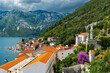 Scenic aerial panorama of the old town of Perast in Montenegro