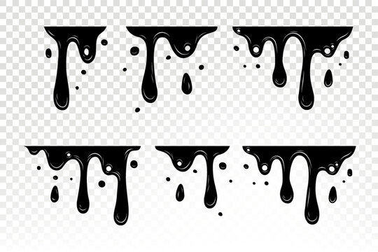 black melting paint abstract liquid vector elements isolated on white background. border and drips i