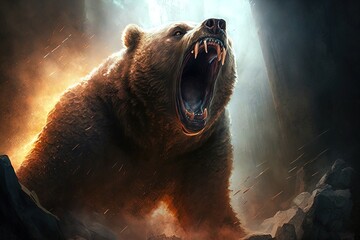 Wall Mural - the beast of wrath: a furious bear's calamitous roar generative ai