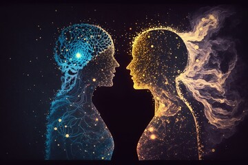 Wall Mural - two people, a man and a woman, are depicted against a backdrop of stars and galaxies, generative ai