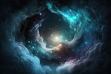 Wall Mural - a night sky featuring a galaxy and nebula against a backdrop of space, generative ai