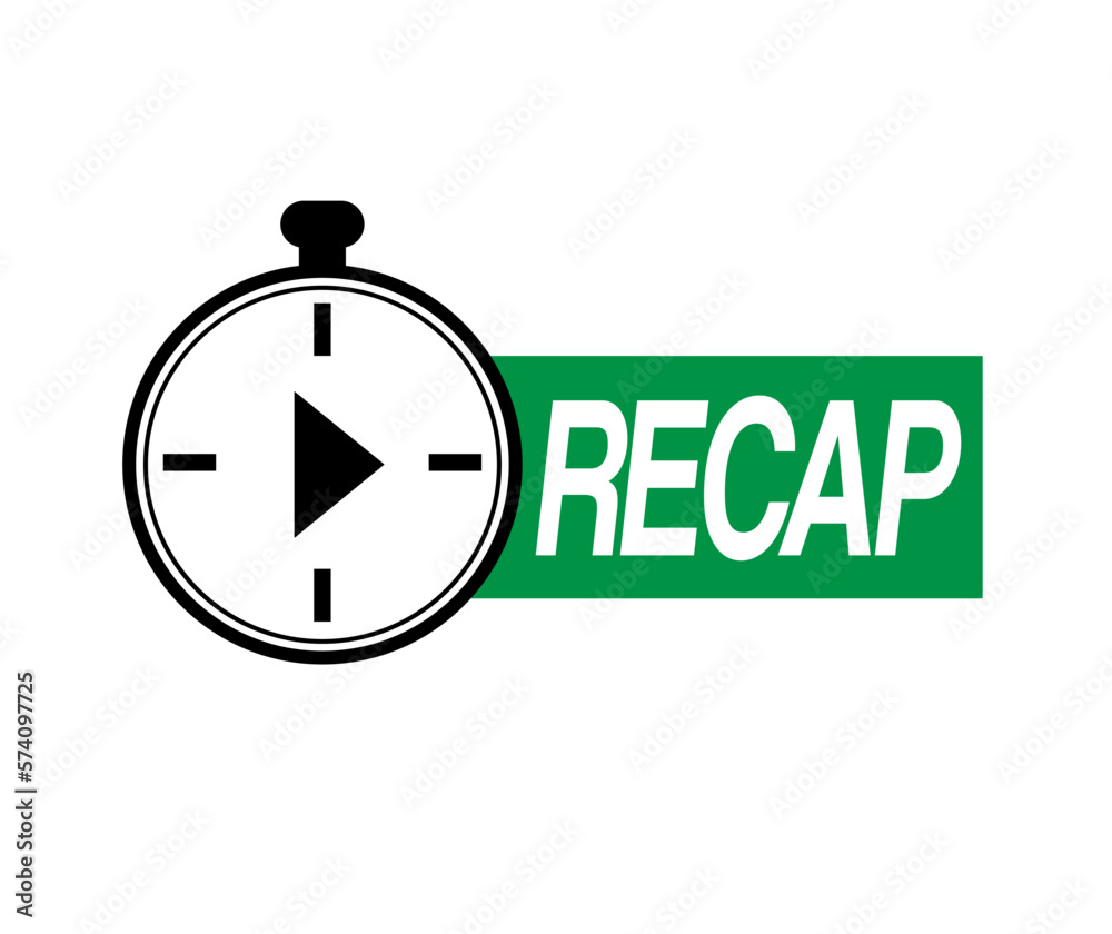 Recap icon. Video play button repeat. Vector with clock to rewind video ...