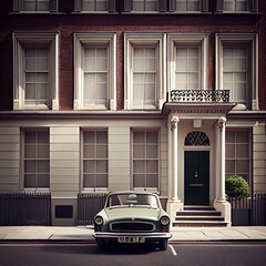 Wall Mural - Minimalistic detail nostalgic  house, vintage car parked 