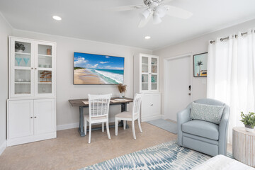 Dinette and TV in beach themed vacation rental, Cape Canaveral, Florida