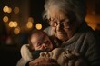© Mr. Bolota - A Grandmother's Unconditional Love: Holding and Cuddling Her Sleeping Newborn Grandchild - AI Generative