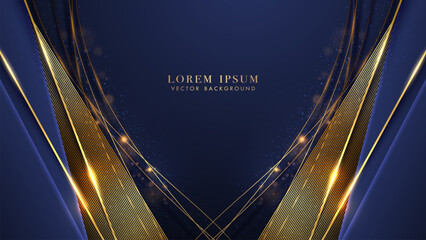 Wall Mural - blue luxury background with gold line, shiny dots effect, bokeh and glitter light effect decoration.