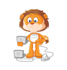 Sticker - lion with laptop mascot. cartoon vector