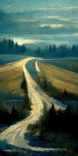 Painting Of A Dirt Road In A Field