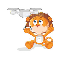 Lion With Drone Character. Cartoon Mascot Vector