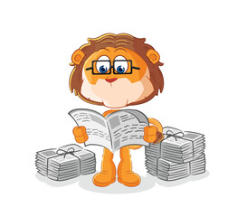 Sticker - lion read newspaper cartoon. character vector