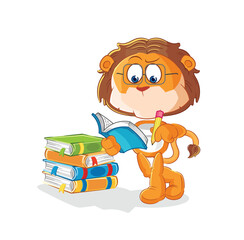 Poster - lion studying mascot. cartoon vector