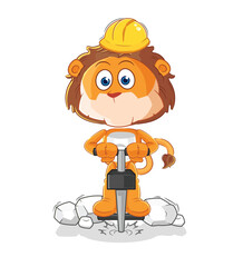 Sticker - lion drill the ground cartoon character vector