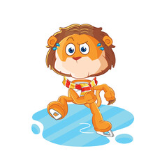 Poster - lion ice skiing cartoon. character mascot vector