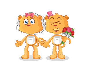 Poster - lioness wedding cartoon. cartoon mascot vector