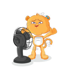 Sticker - lioness with the fan character. cartoon mascot vector