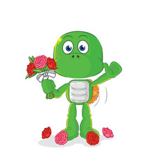 Canvas Print - turtle with bouquet mascot. cartoon vector