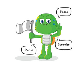 Sticker - turtle hold surrender flag mascot. cartoon vector