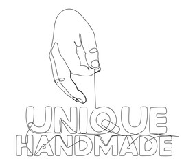Poster - One continuous line of hand with Unique Handmade word. Thin Line Illustration vector concept. Contour Drawing Creative ideas.