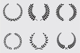 Fototapeta  - Collection of silhouette of circular laurel wreaths depicting award, achievement. Editable vector, circular foliate laurels branches.Design help for award logo, winner round emblem. eps 10.