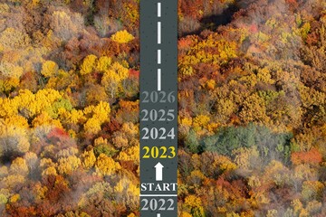 Canvas Print - 2023 numbers on road in nature background