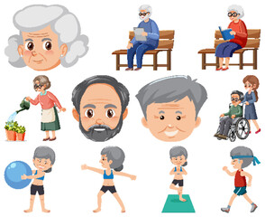 Wall Mural - Collection of elderly people icons