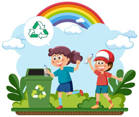 Wall Mural - Kid recycle bin cartoon