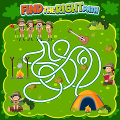 Wall Mural - Maze game template in camping theme for kids